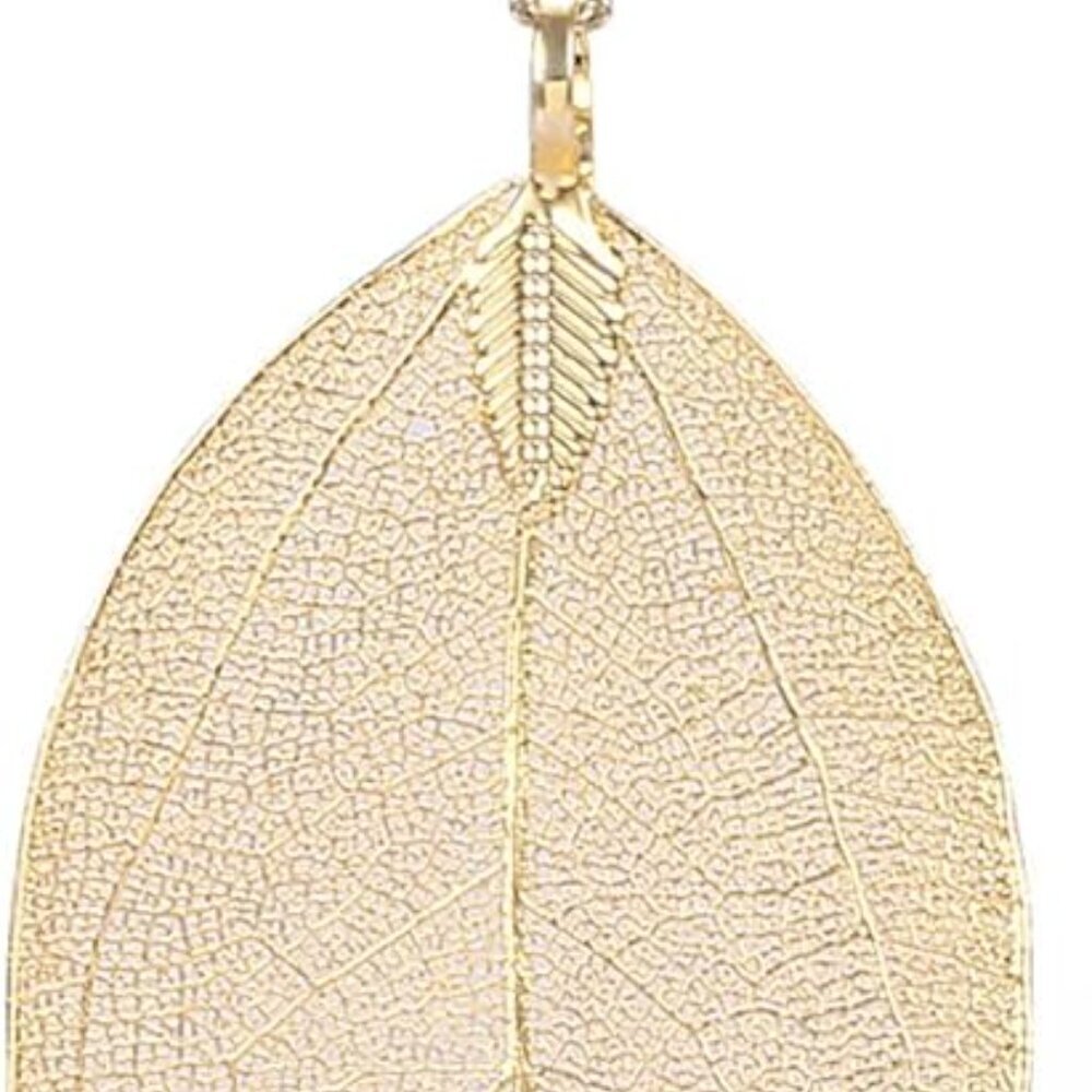 Filigree Long Leaf Pendant Dangle Necklace and Earring Jewelry Set Fashion for W